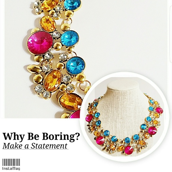 Burnished Gold Multi Color Crystal Necklace - Picture 3 of 5